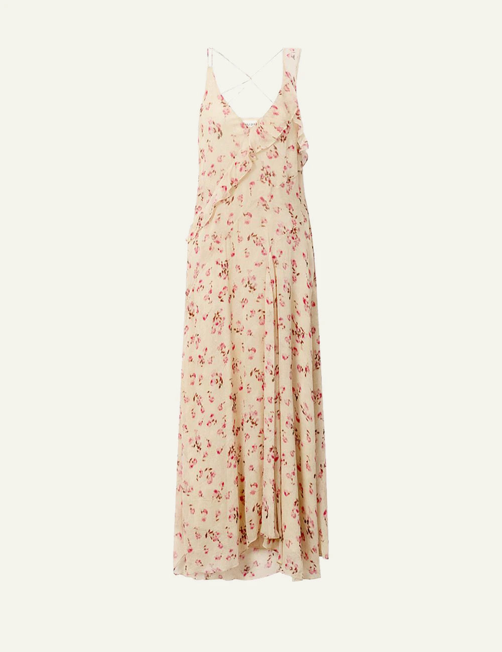 Isabel Marant Luxie dress beige floral maxi ruffled straps flowy front view