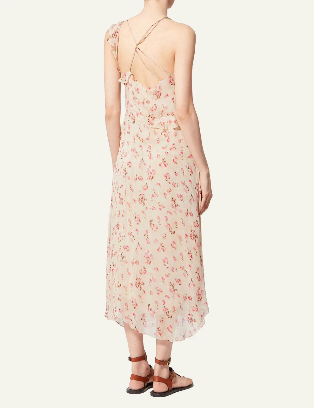 Isabel Marant Luxie dress beige floral maxi ruffled straps flowy back view