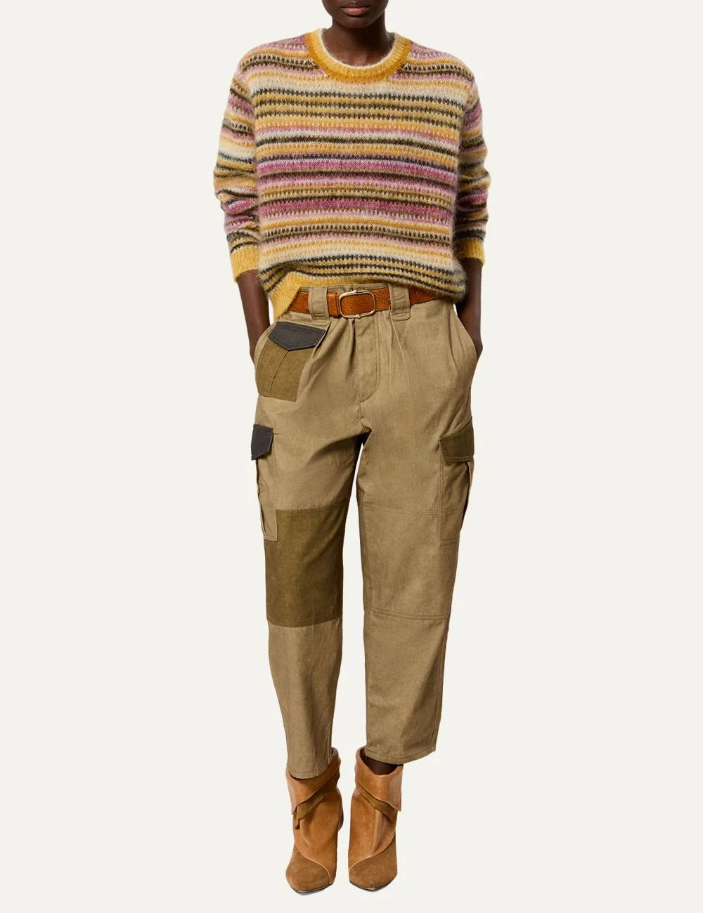 Isabel Marant multicolored striped sweater with brushed texture and ribbed trims full body