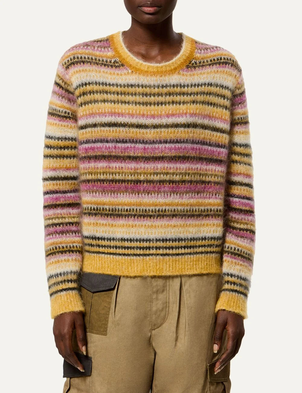 Isabel Marant multicolored striped sweater with brushed texture and ribbed trims model