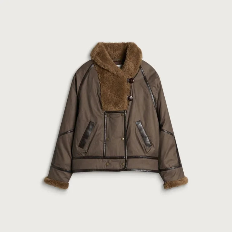 Isabel Marant Olinka brown jacket with faux fur collar and cuffs.