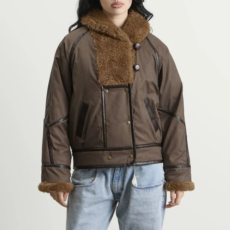 Isabel Marant Olinka brown jacket with faux fur collar and cuffs