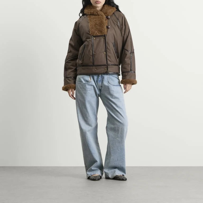 Isabel Marant Olinka brown jacket with faux fur collar and cuffs full body