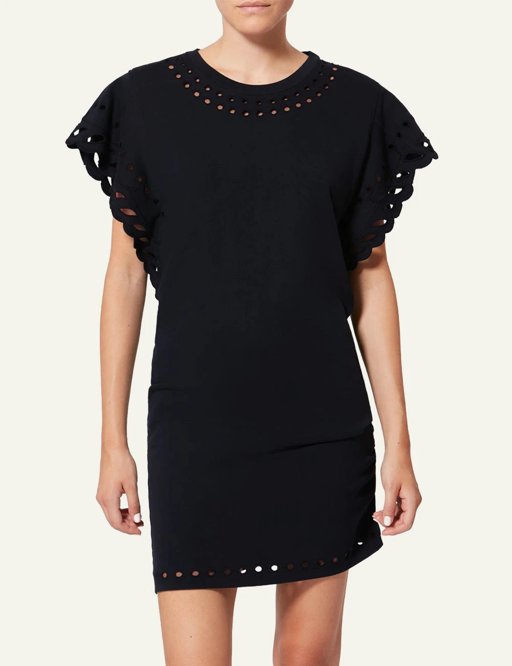 Isabel Marant Orlane mini dress black broderie anglaise short sleeves front model