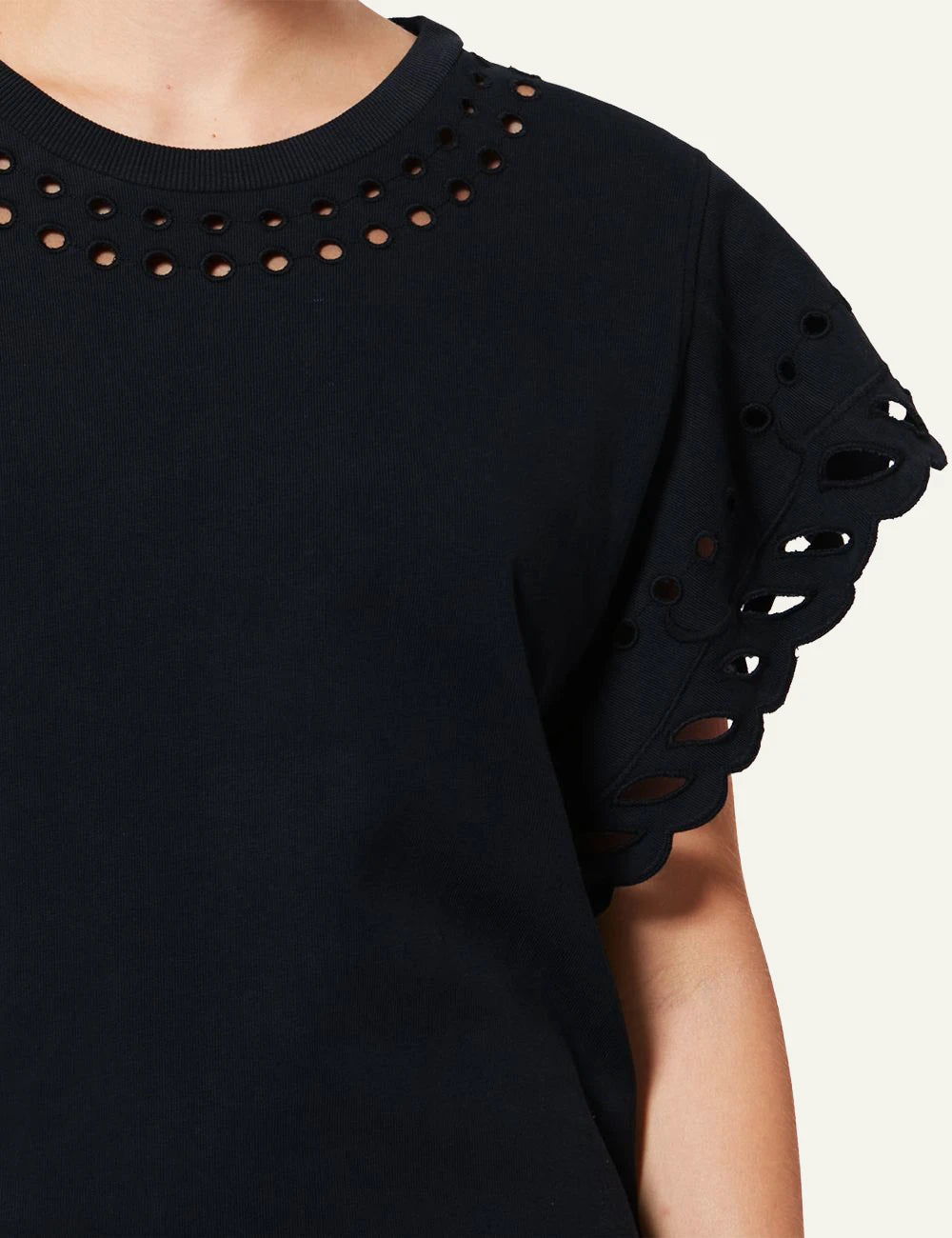 Isabel Marant Orlane mini dress black broderie anglaise short sleeves front detail