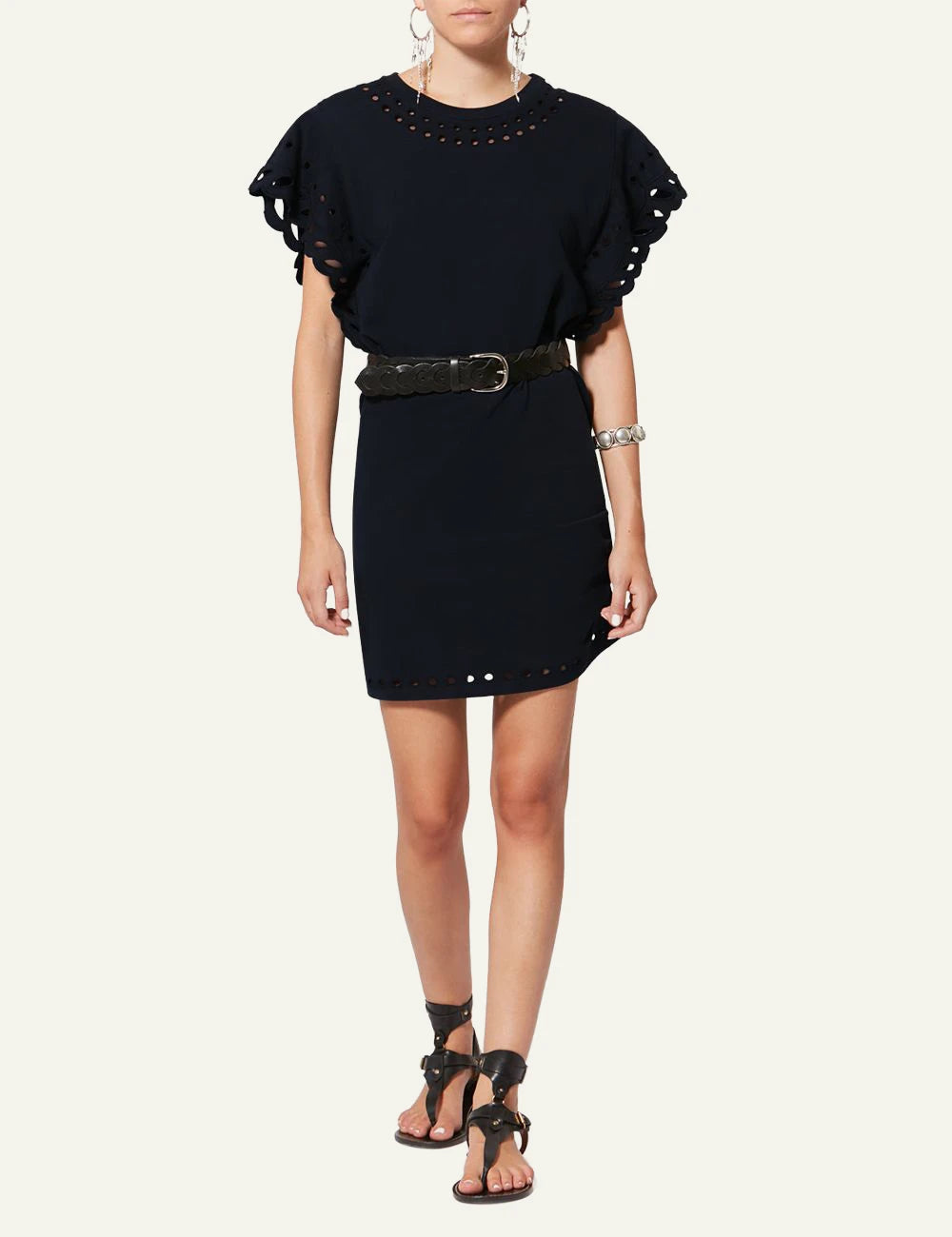 Isabel Marant Orlane mini dress black broderie anglaise short sleeves front full  body