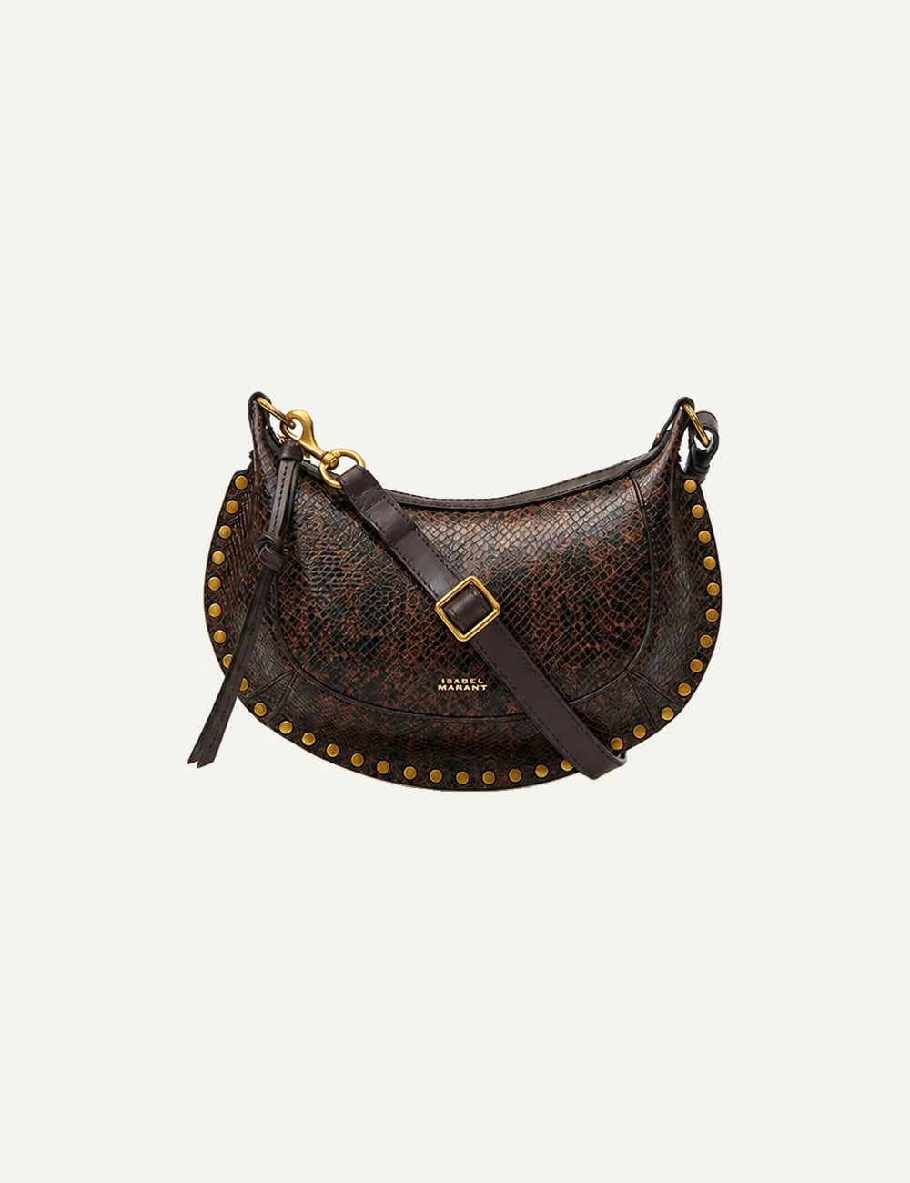Isabel Marant Oskan Moon python-effect leather bag with gold-tone studs.