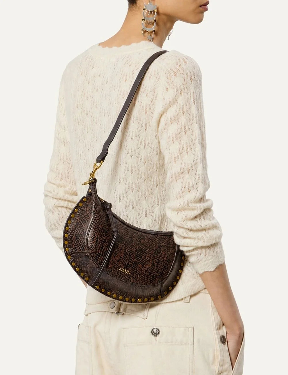 Isabel Marant Oskan Moon python-effect leather bag with gold-tone studs model