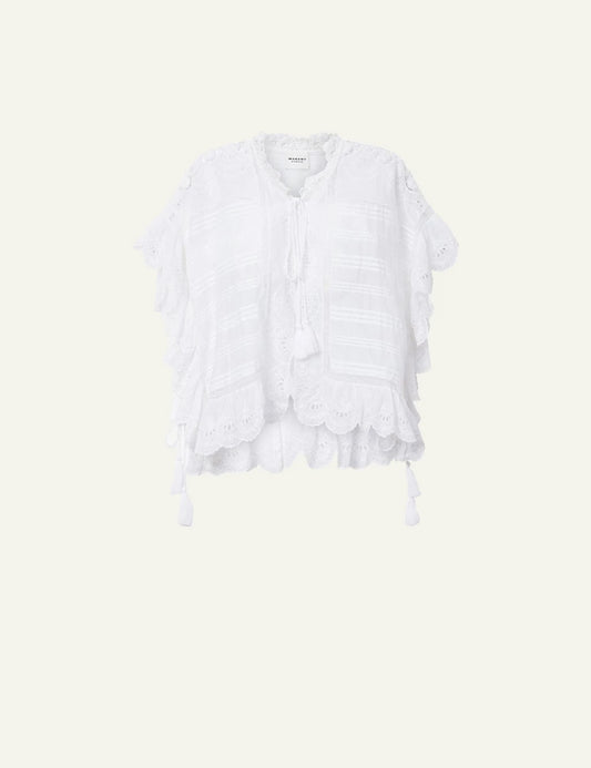 Isabel Marant Payton top white broderie anglaise cotton frill boho front view