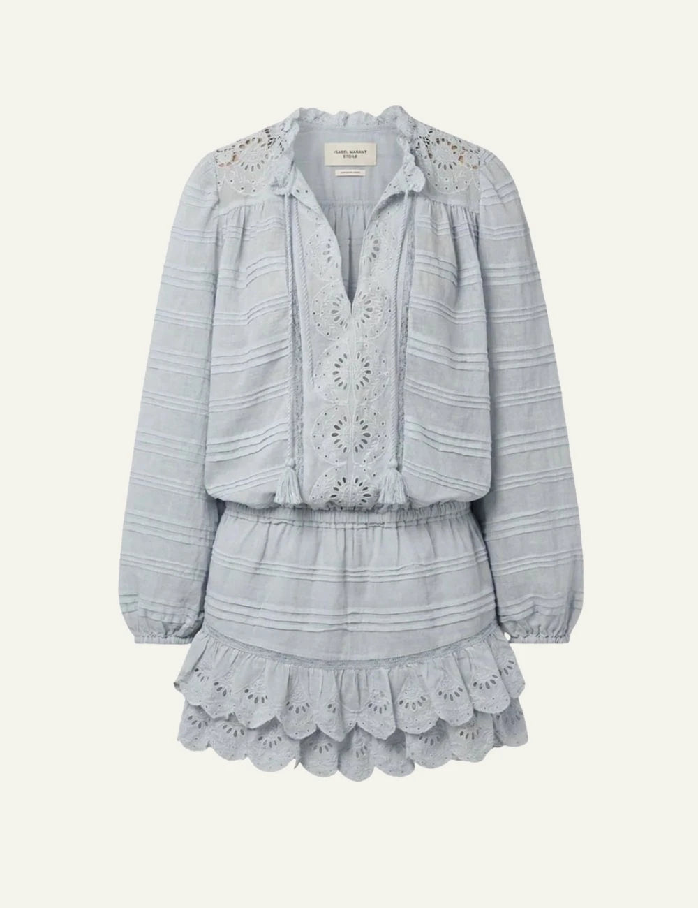 Isabel Marant Preya dress light blue broderie anglaise mini boho cotton front view