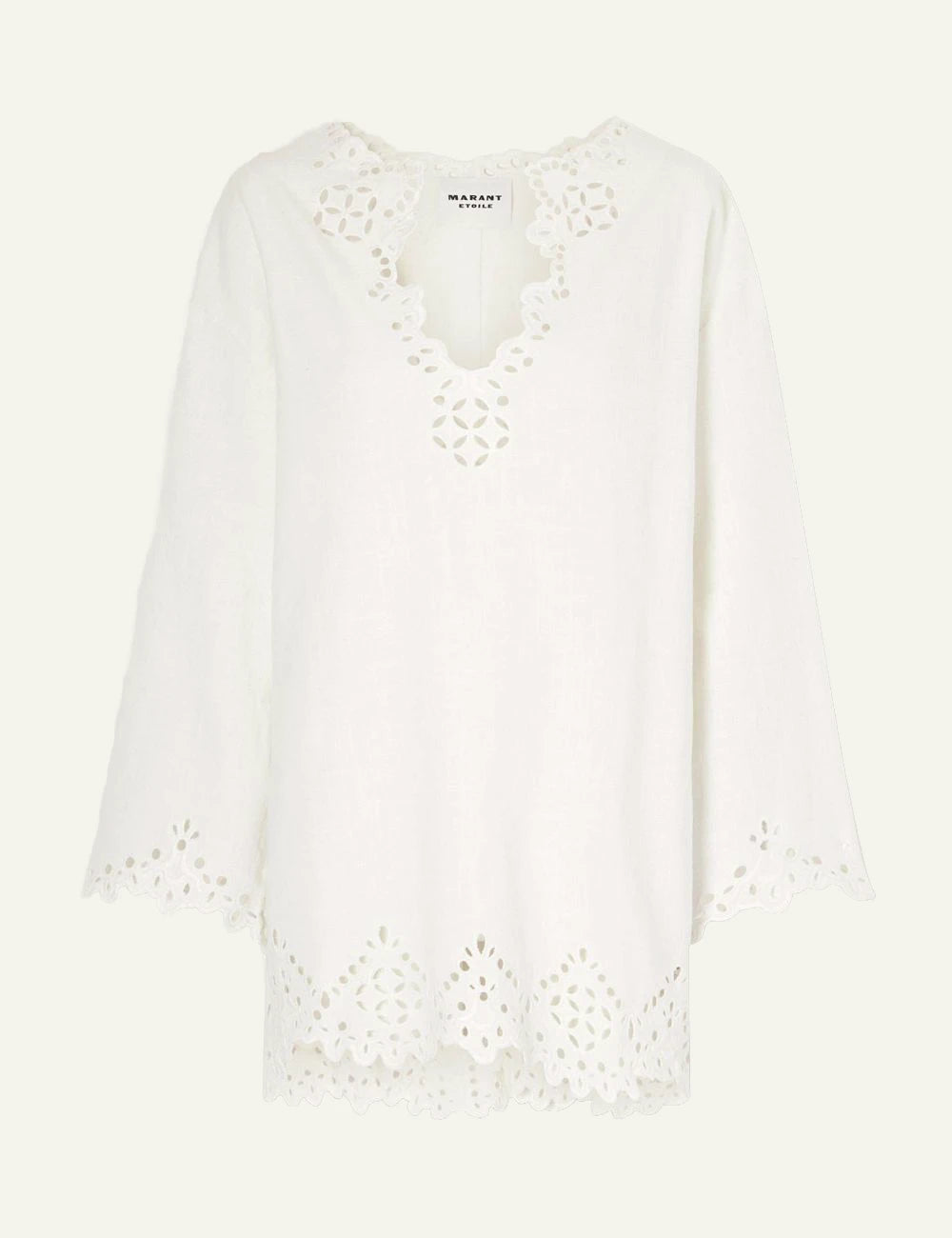 Isabel Marant Sherazade dress white broderie anglaise mini scalloped long sleeve front view