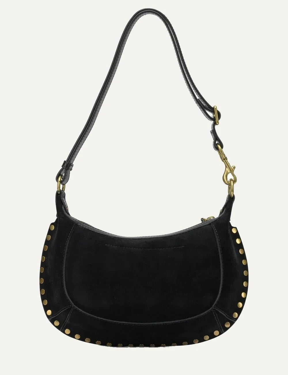 Isabel Marant suede shoulder bag with gold-tone studs and knotted leather zip pull back