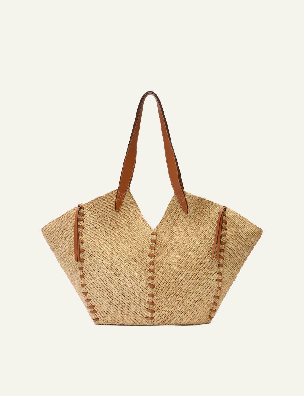 Isabel Marant Tampa raffia bag natural cognac leather trim shoulder bag back
