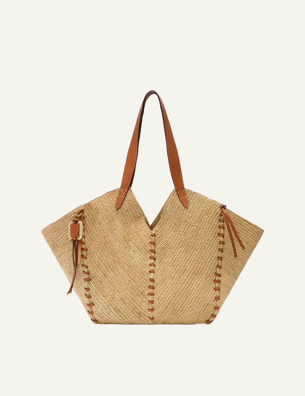 Isabel Marant Tampa raffia bag natural cognac leather trim shoulder bag front