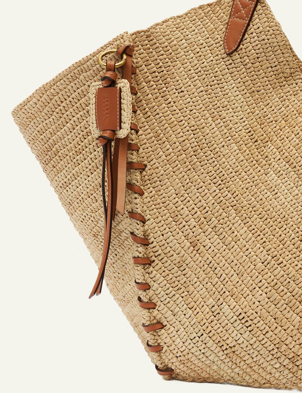 Isabel Marant Tampa tote raffia bag natural cognac leather shoulder bag front detail