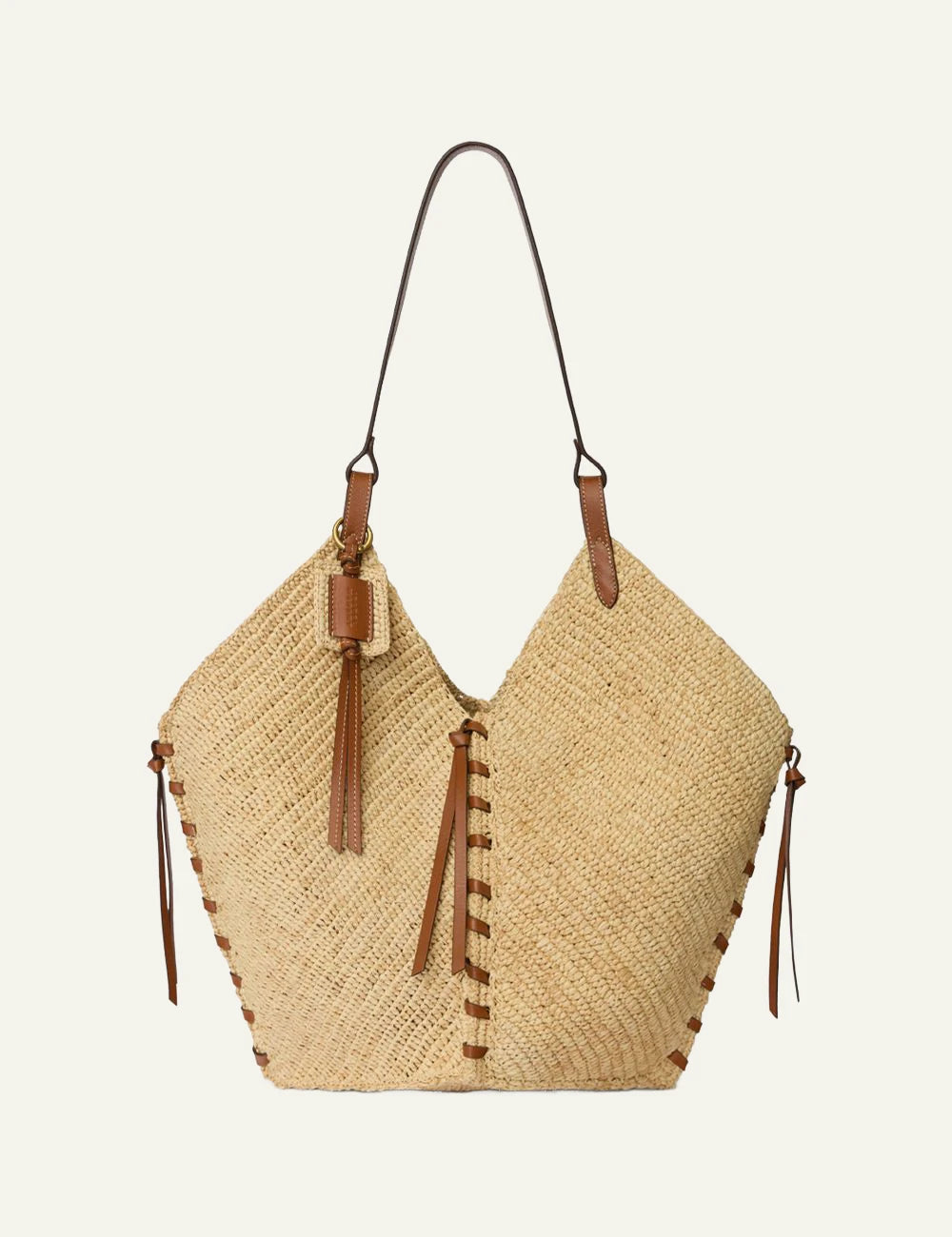 Isabel Marant Tampa tote raffia bag natural cognac leather shoulder bag front