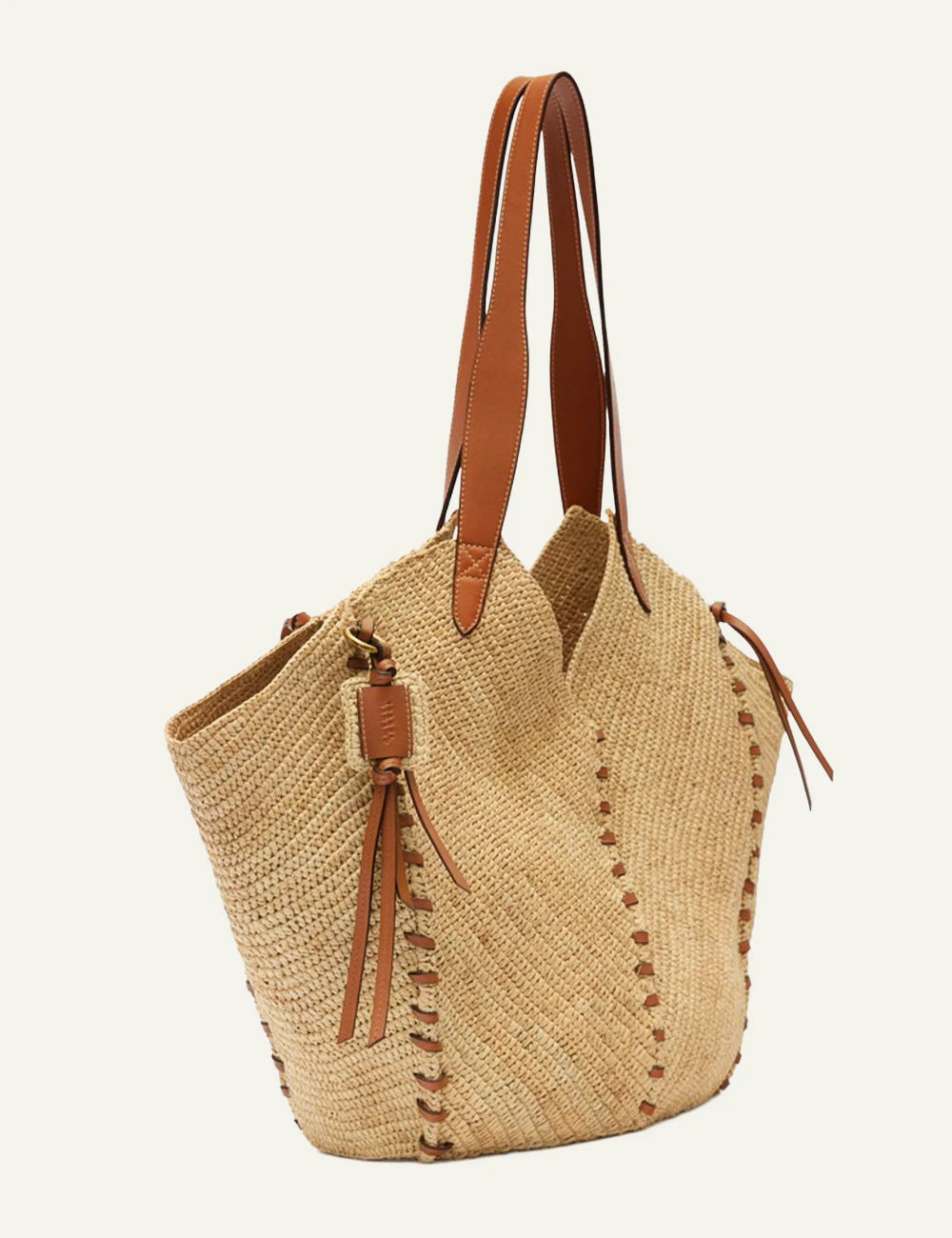 Isabel Marant Tampa tote raffia bag natural cognac leather shoulder bag side