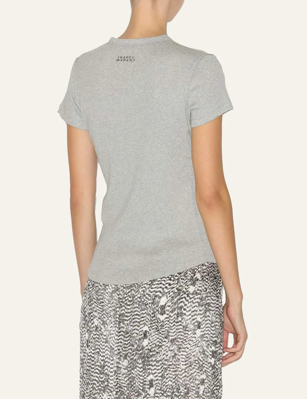 Isabel Marant grey ribbed cotton T-shirt with round neckline, short sleeves and curved hem back