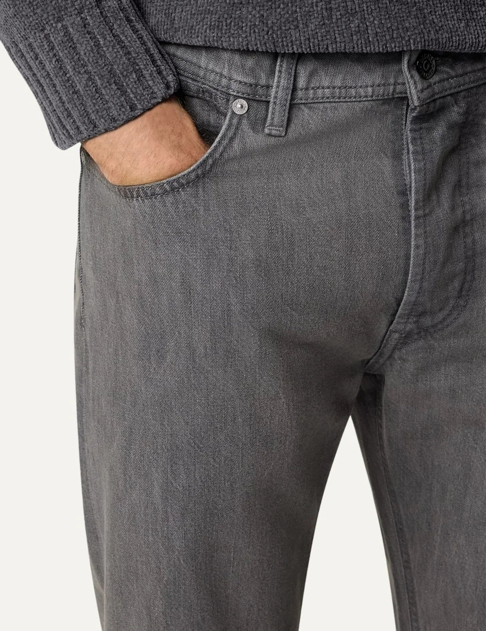 Stone Island men's light grey washed denim jeans with regular straight fit, five-pocket design and faded finish detail
