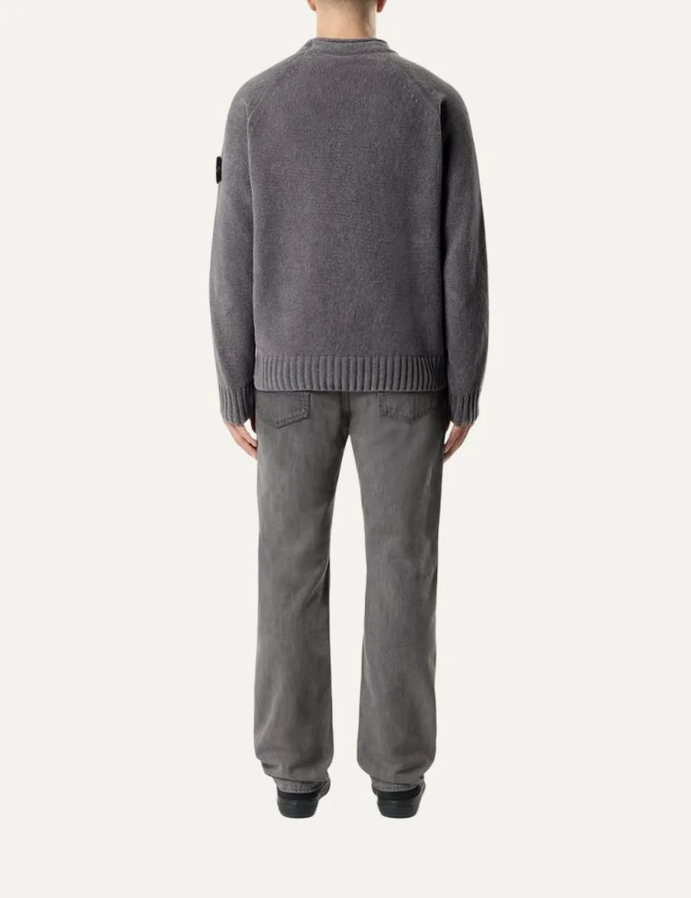 Stone Island men's light grey washed denim jeans with regular straight fit, five-pocket design and faded finish back