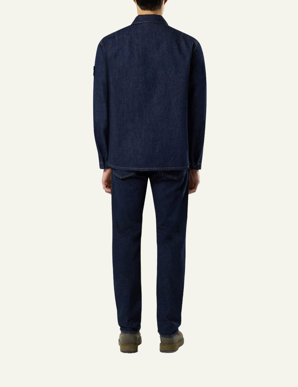 Men's Stone Island dark blue stretch indigo denim jeans with five-pocket design back