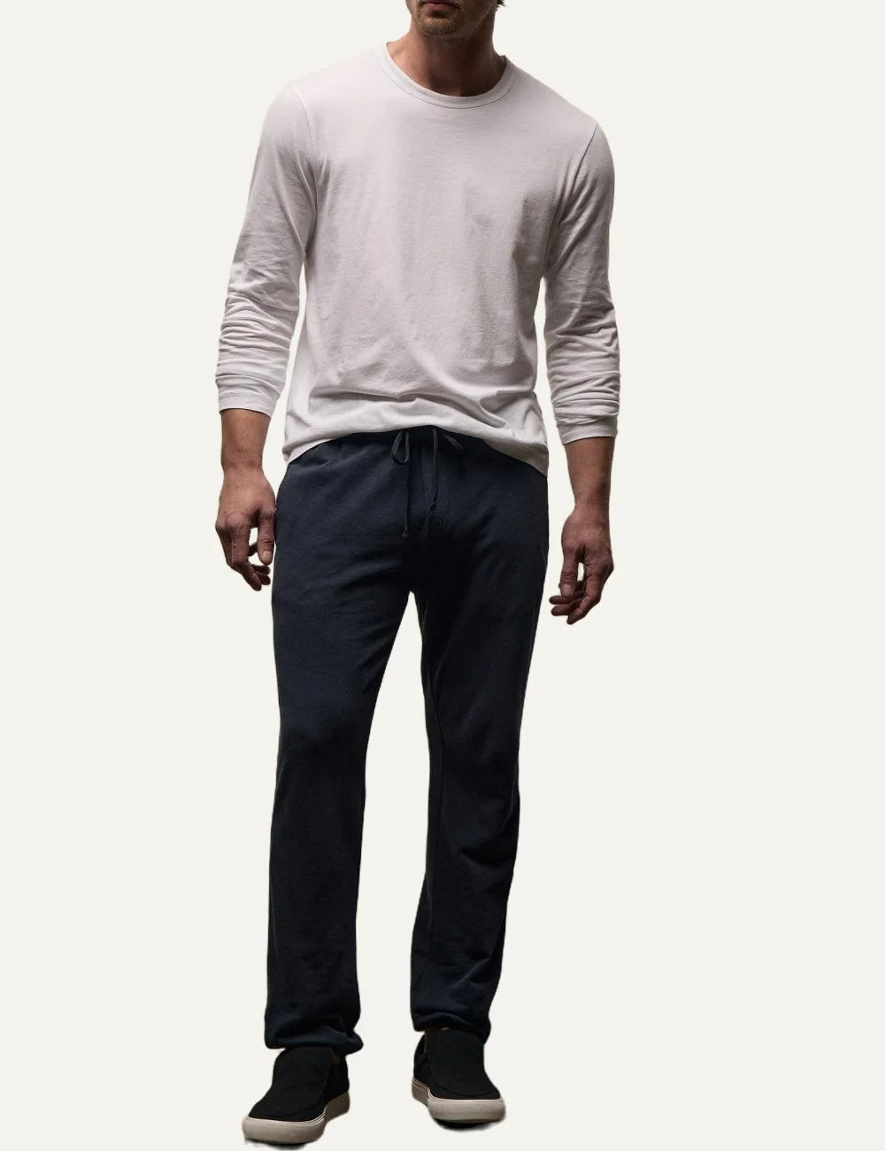 James Perse men's dark blue cotton relaxed fit sweatpants full body