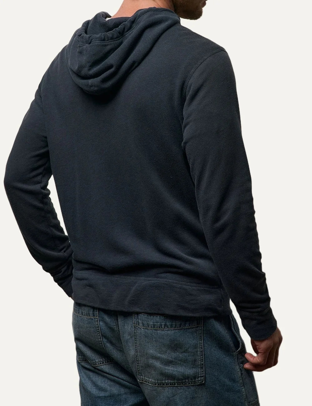 James Perse men's dark blue cotton zip-up hoodie back