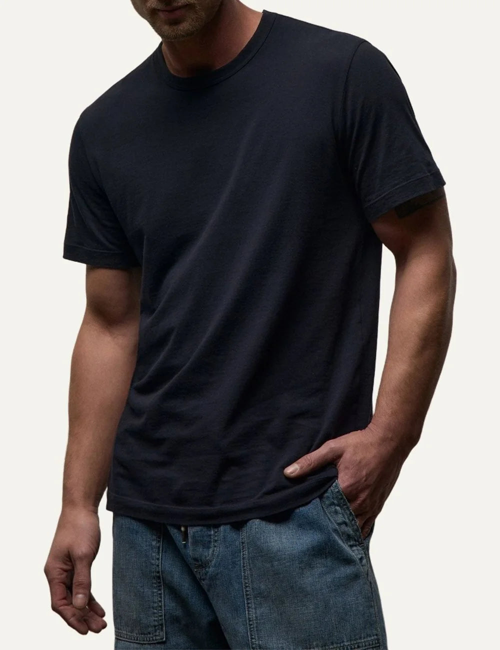 James Perse men's dark navy cotton jersey short sleeve T-shirt side