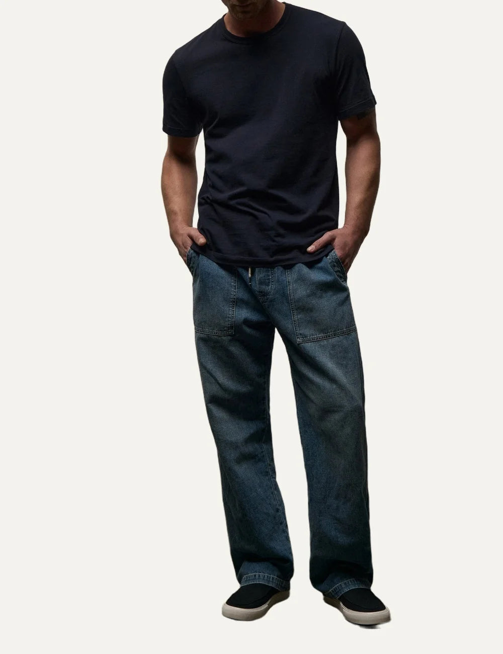 James Perse men's dark navy cotton jersey short sleeve T-shirt full body