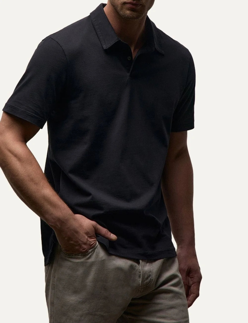 James Perse men's dark navy cotton short sleeve polo shirt side