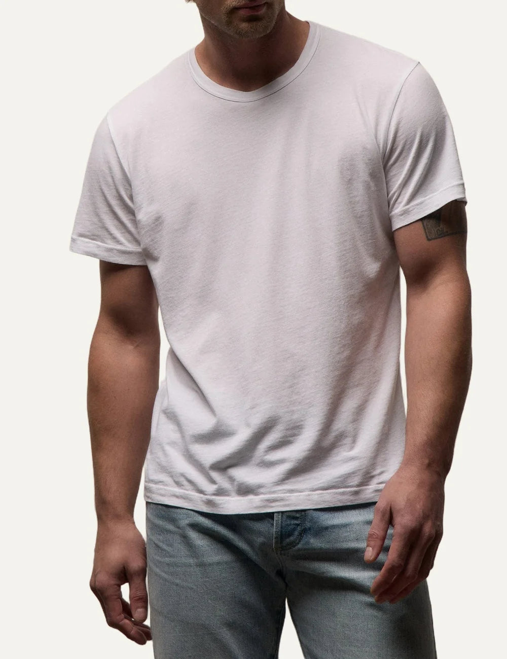 James Perse men's white cotton jersey short sleeve T-shirt model