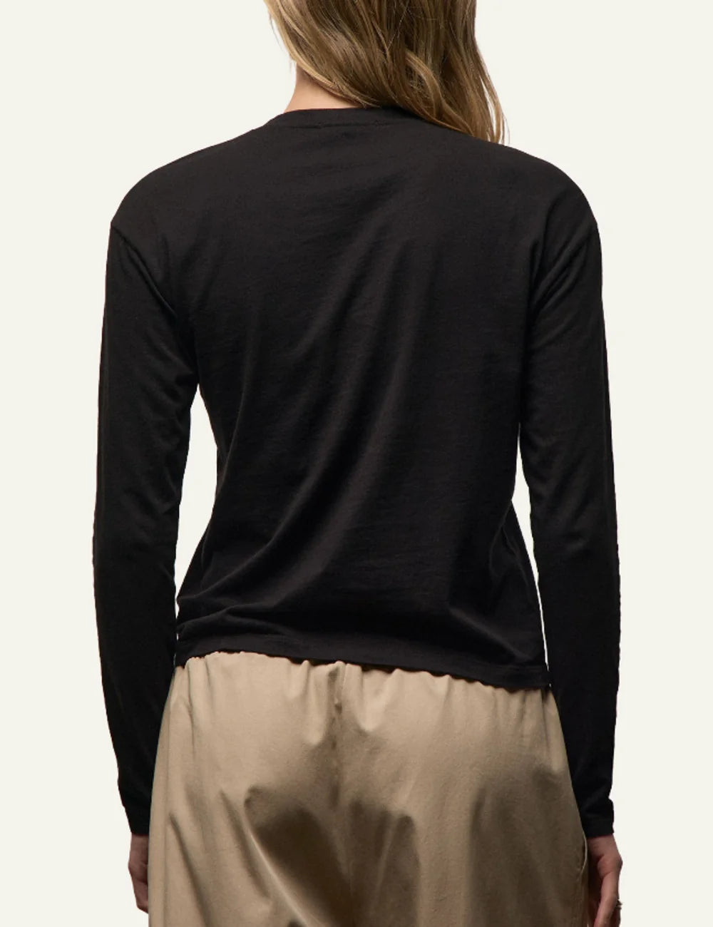 James Perse women's black cotton long sleeve crewneck top back