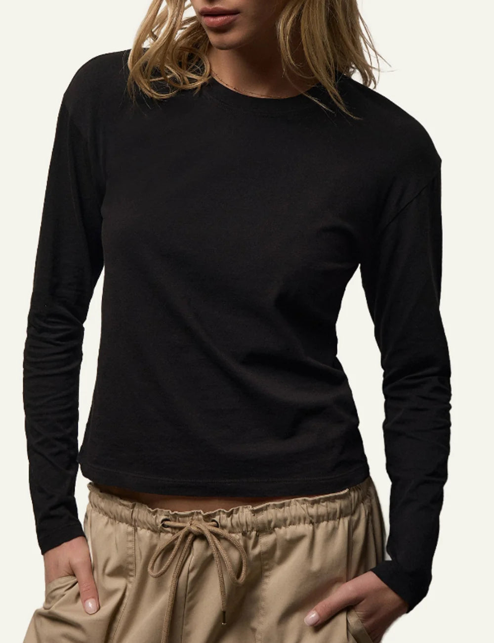 James Perse women's black cotton long sleeve crewneck top