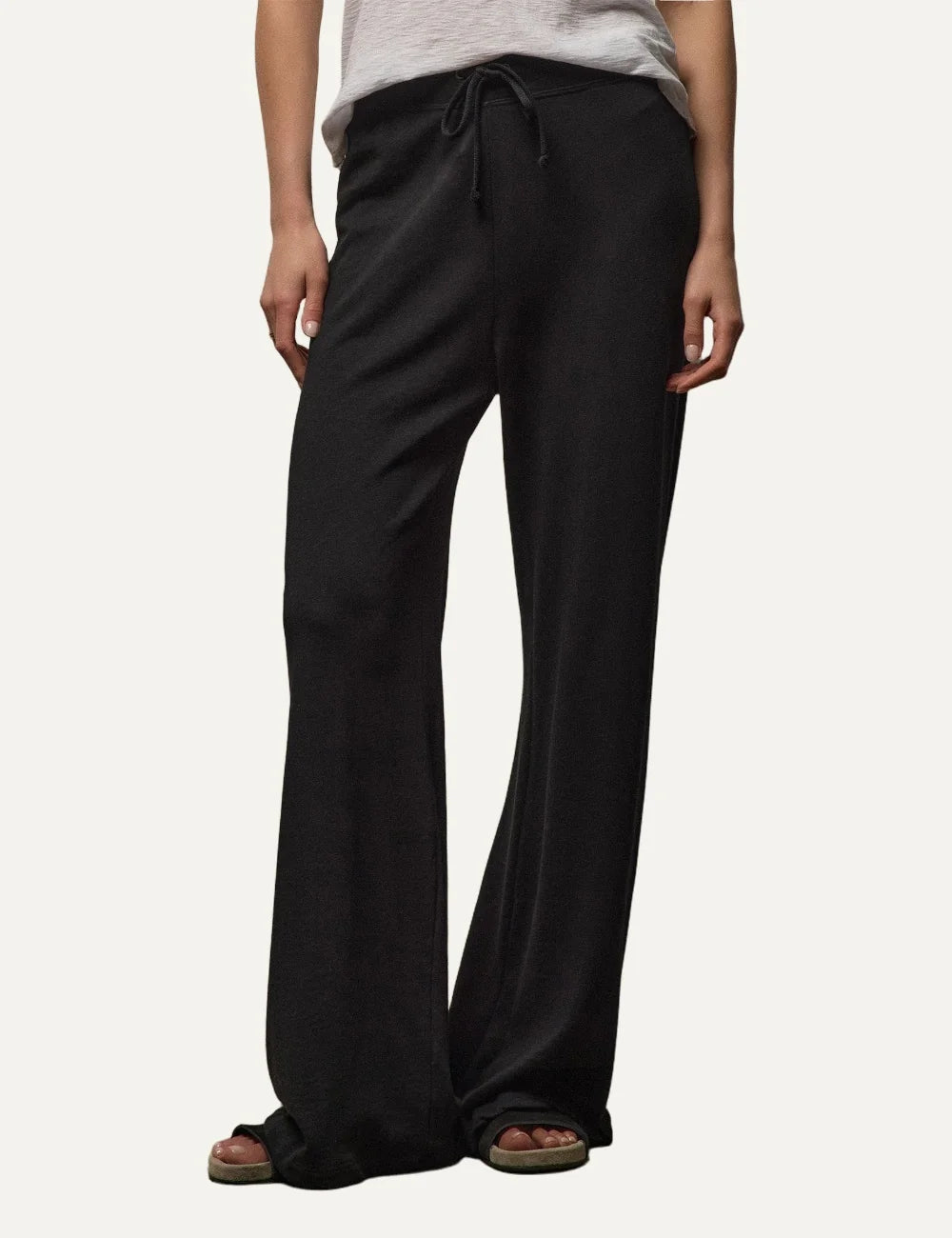 James Perse women's black cotton wide leg sweatpants model