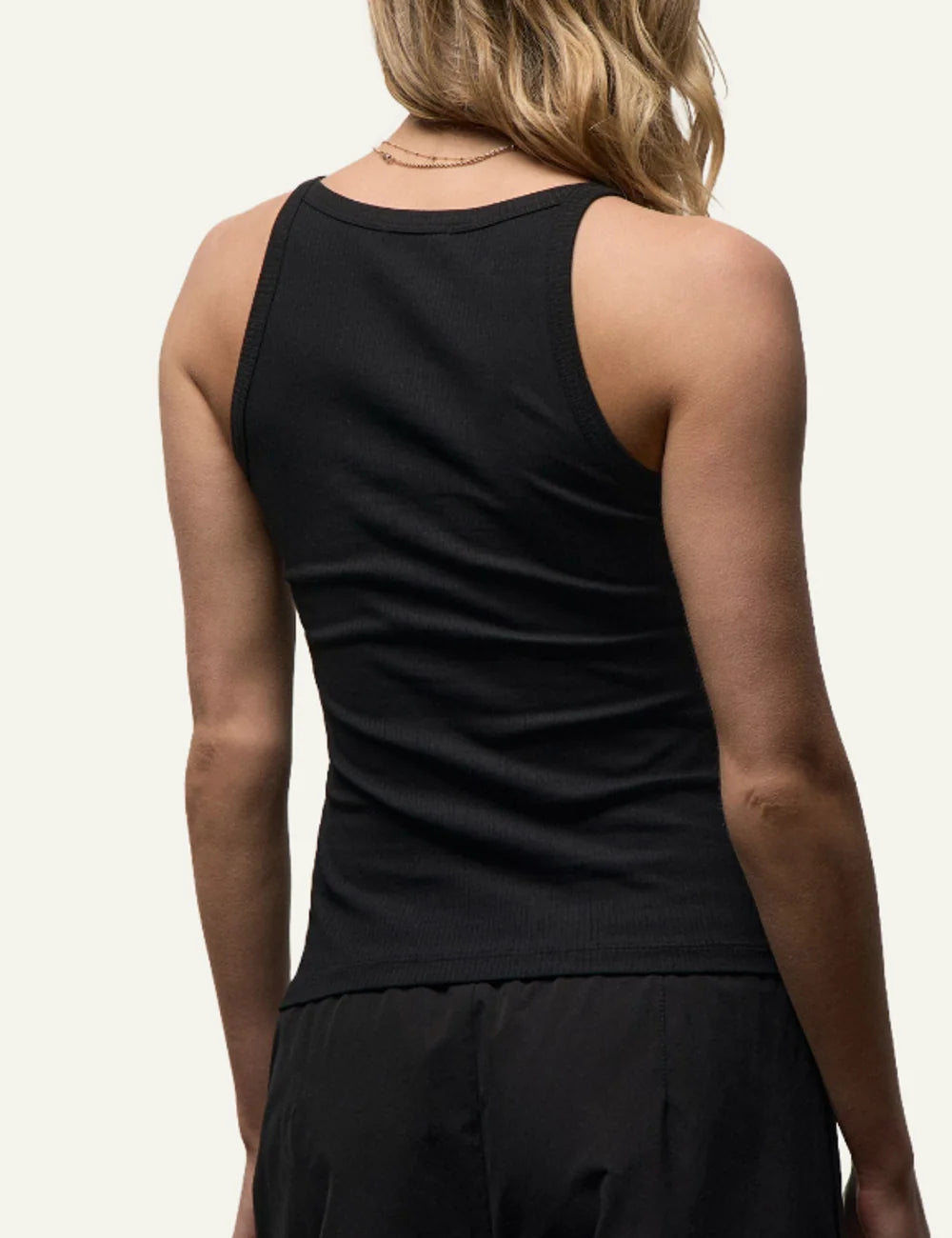 James Perse women's black ribbed cotton blend tank top back