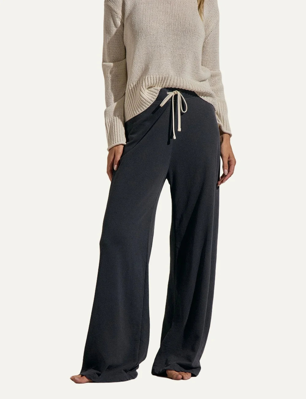 James Perse women's dark blue cotton wide leg sweatpants full body