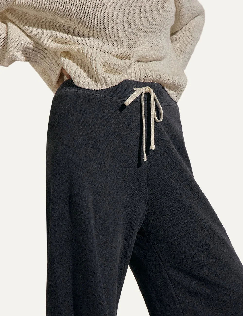 James Perse women's dark blue cotton wide leg sweatpants detail