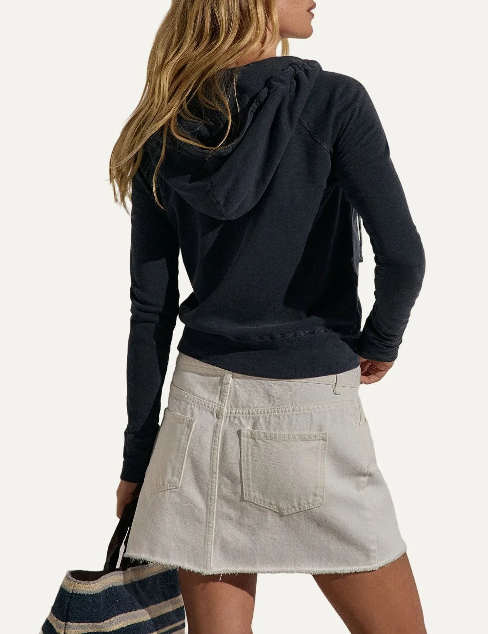 James Perse women's dark blue cotton zip-up hoodie back