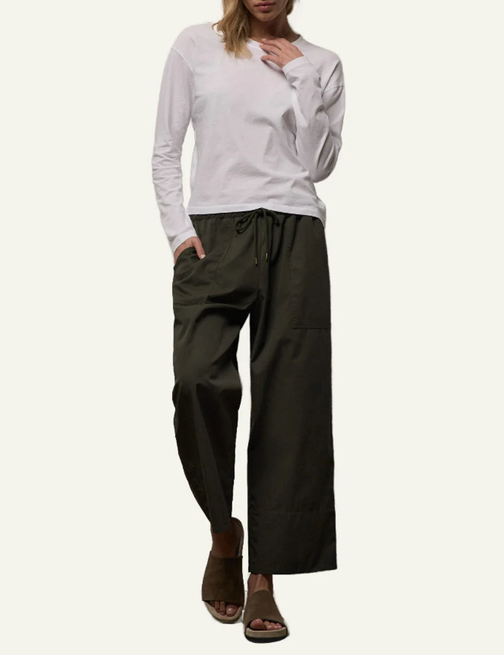 James Perse women's white cotton long sleeve crewneck top full body