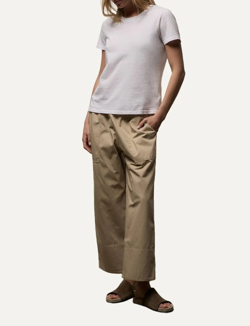 James Perse women's white cotton short sleeve crewneck T-shirt full body