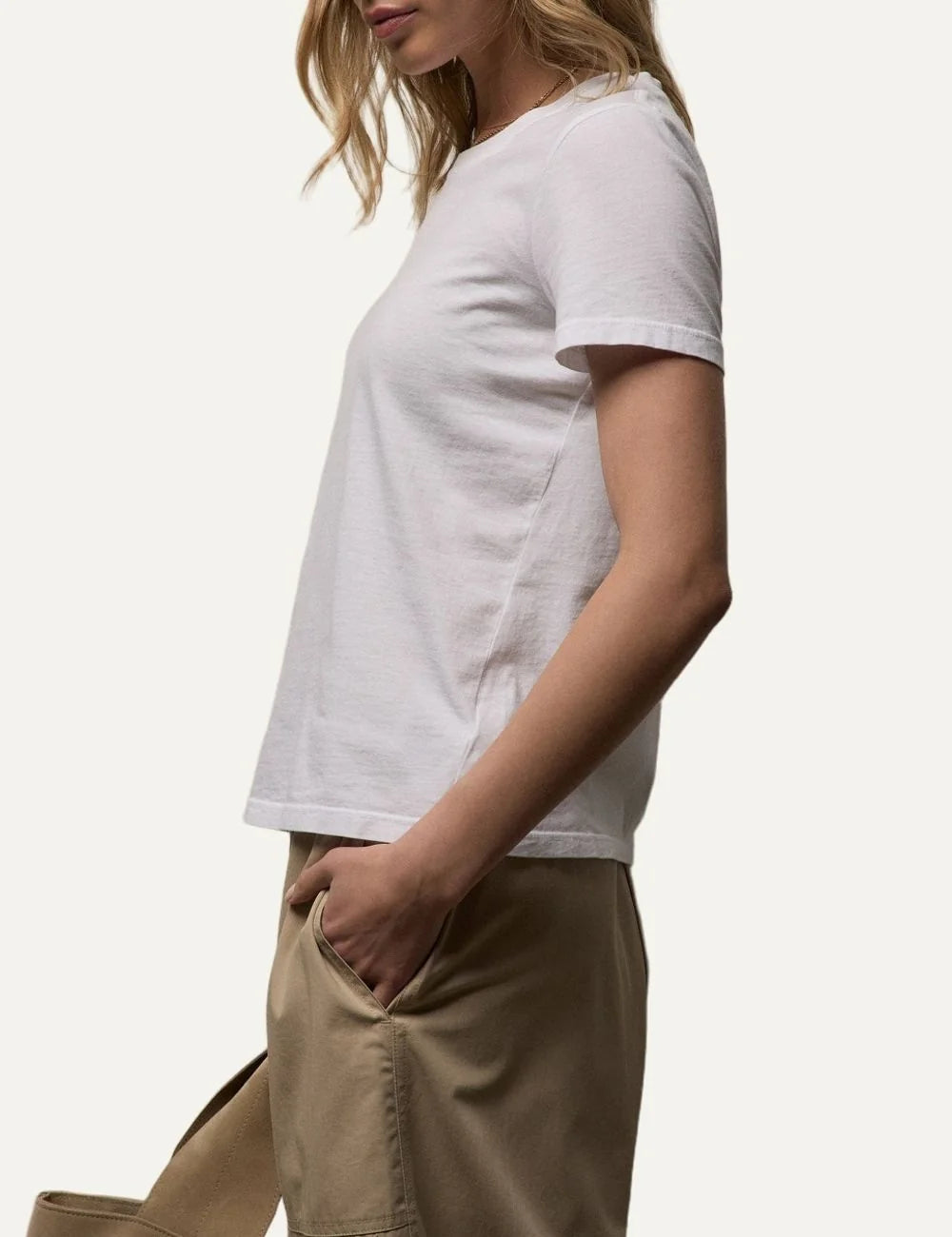 James Perse women's white cotton short sleeve crewneck T-shirt side