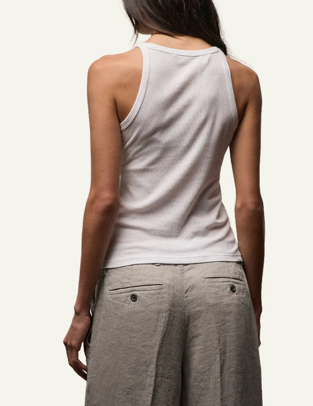 James Perse women's white ribbed cotton blend tank top back