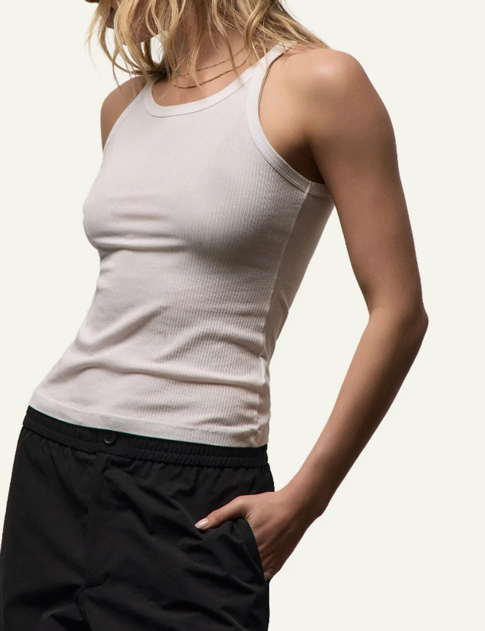 James Perse women's white ribbed cotton blend tank top side