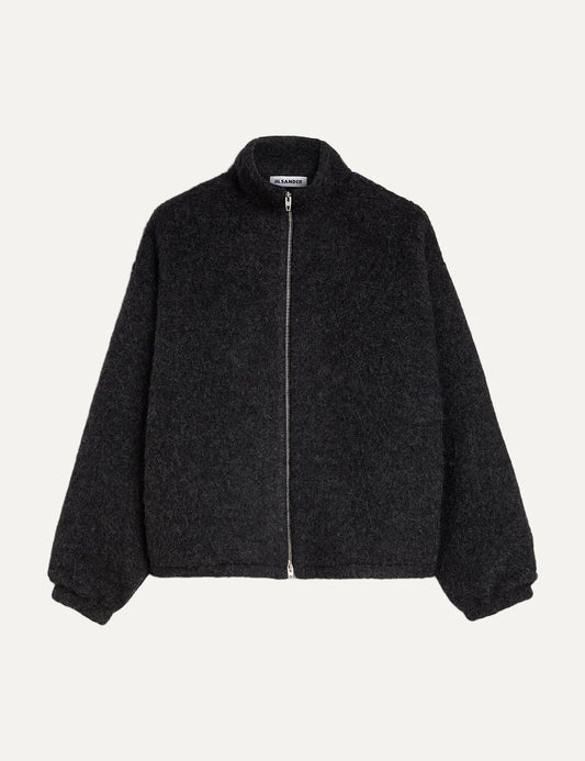 Jil Sander Men’s Charcoal Wool Fleece Zip-Up Jacket
