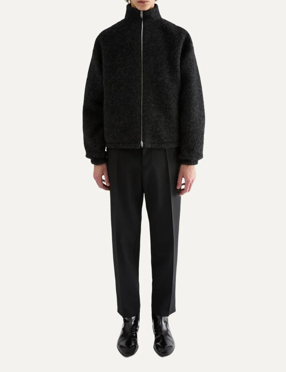 Jil Sander Men’s Charcoal Wool Fleece Zip-Up Jacket full body