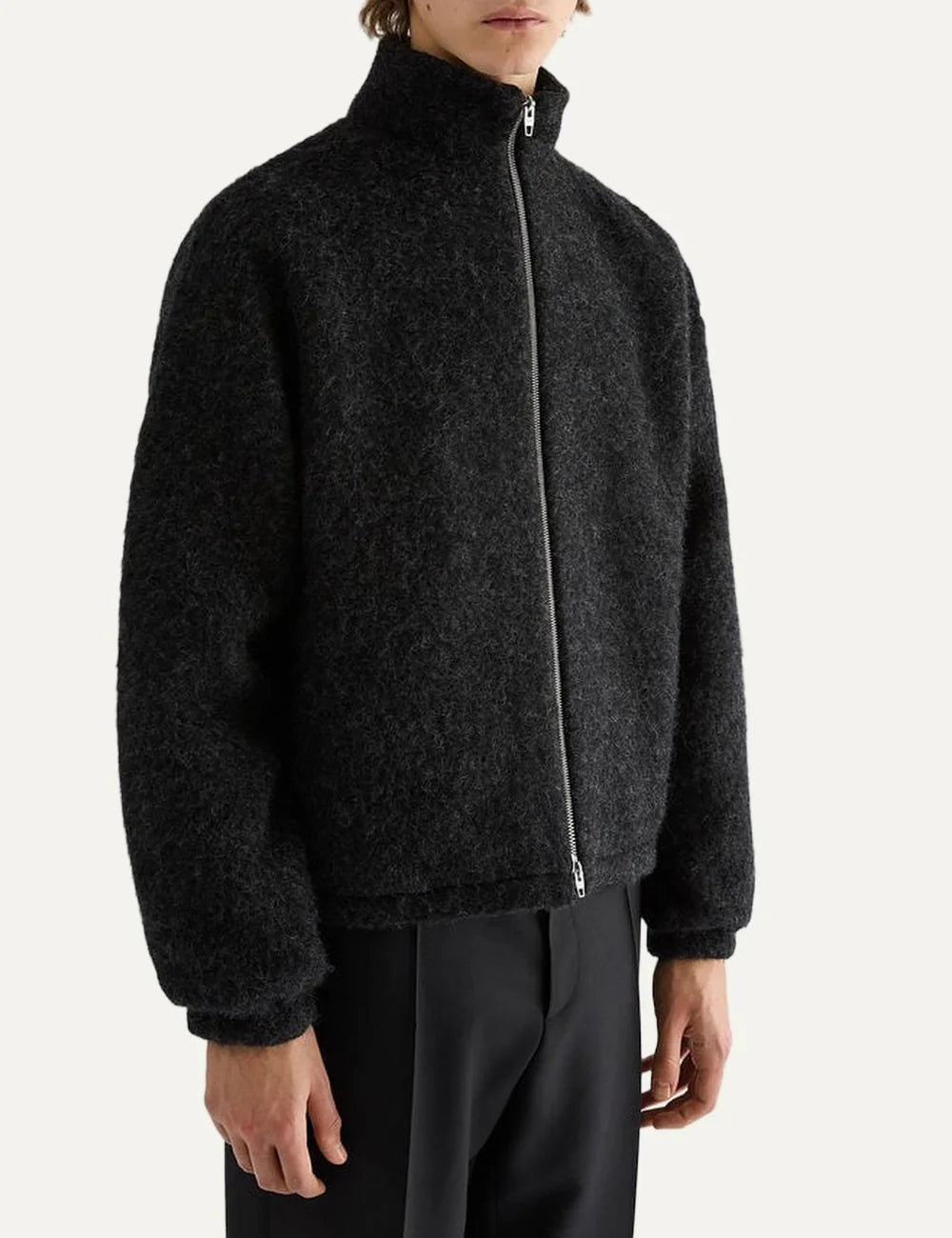 Jil Sander Men’s Charcoal Wool Fleece Zip-Up Jacket side
