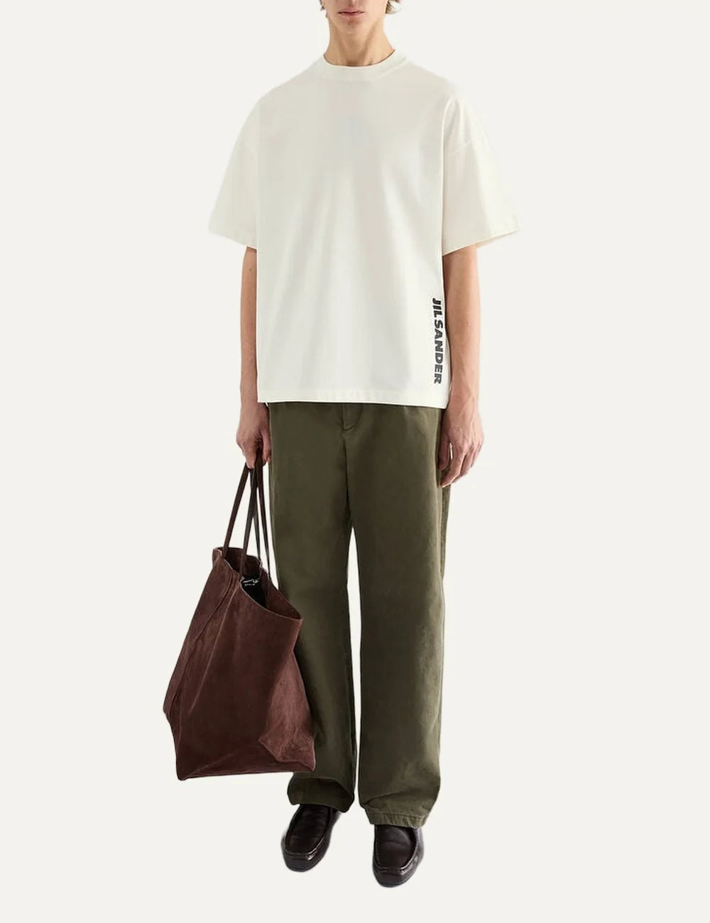 Jil Sander Men’s Ecru Cotton Logo T-Shirt full body