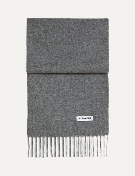 Jil Sander Men’s Grey Virgin Wool Fringed Scarf