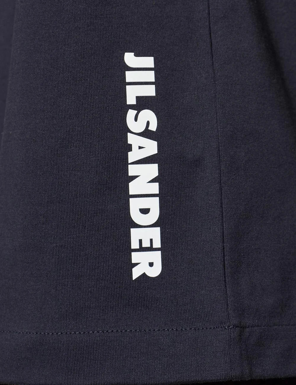 ALT TEXT: Jil Sander Men’s Navy Cotton Logo T-Shirt detail