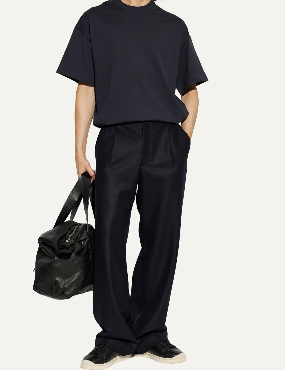 ALT TEXT: Jil Sander Men’s Navy Cotton Logo T-Shirt full body